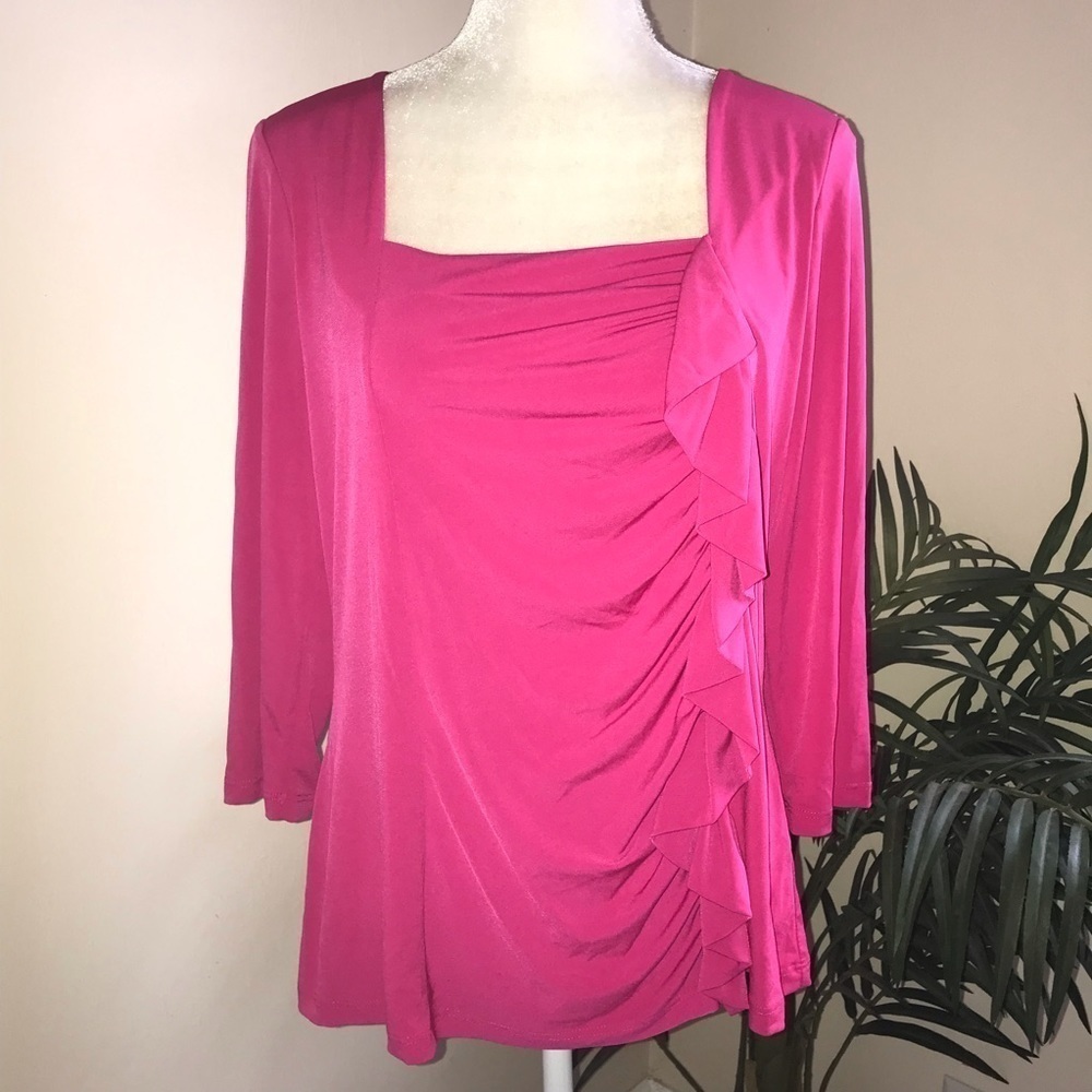 Simonton Says Ruffle Front Stretch Jersey Top M